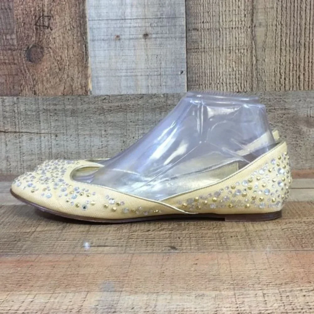 Valentino Garavani Ballet Flats Womens 38 Gold‎ Canvas Crystals Slip On Shoes
